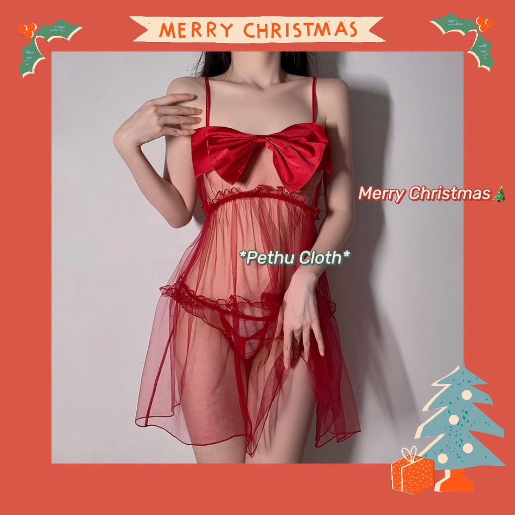 (Q1,HCM）🍒FREESHIP🍒Đồ ngủ sexy hai dây Quà Giáng sinh thô đũi dễ thương cao cấp+quần lót--40-65kg--018 | BigBuy360 - bigbuy360.vn
