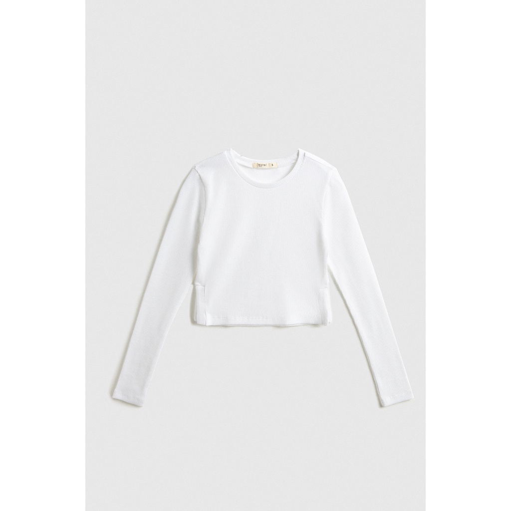 Áo croptop Maybi ôm thun gân cổ tròn tay dài