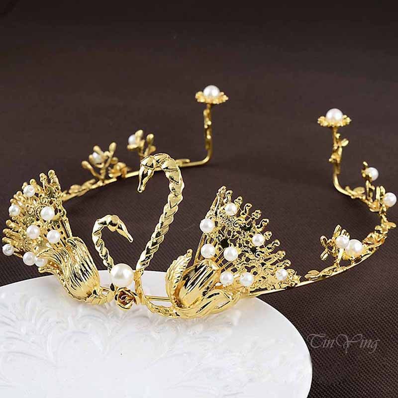 GETNOIVAS Vương Miện Công Chúa Hình Thiên Nga Đính Đá Lấp Lánh Cho Cô Dâu