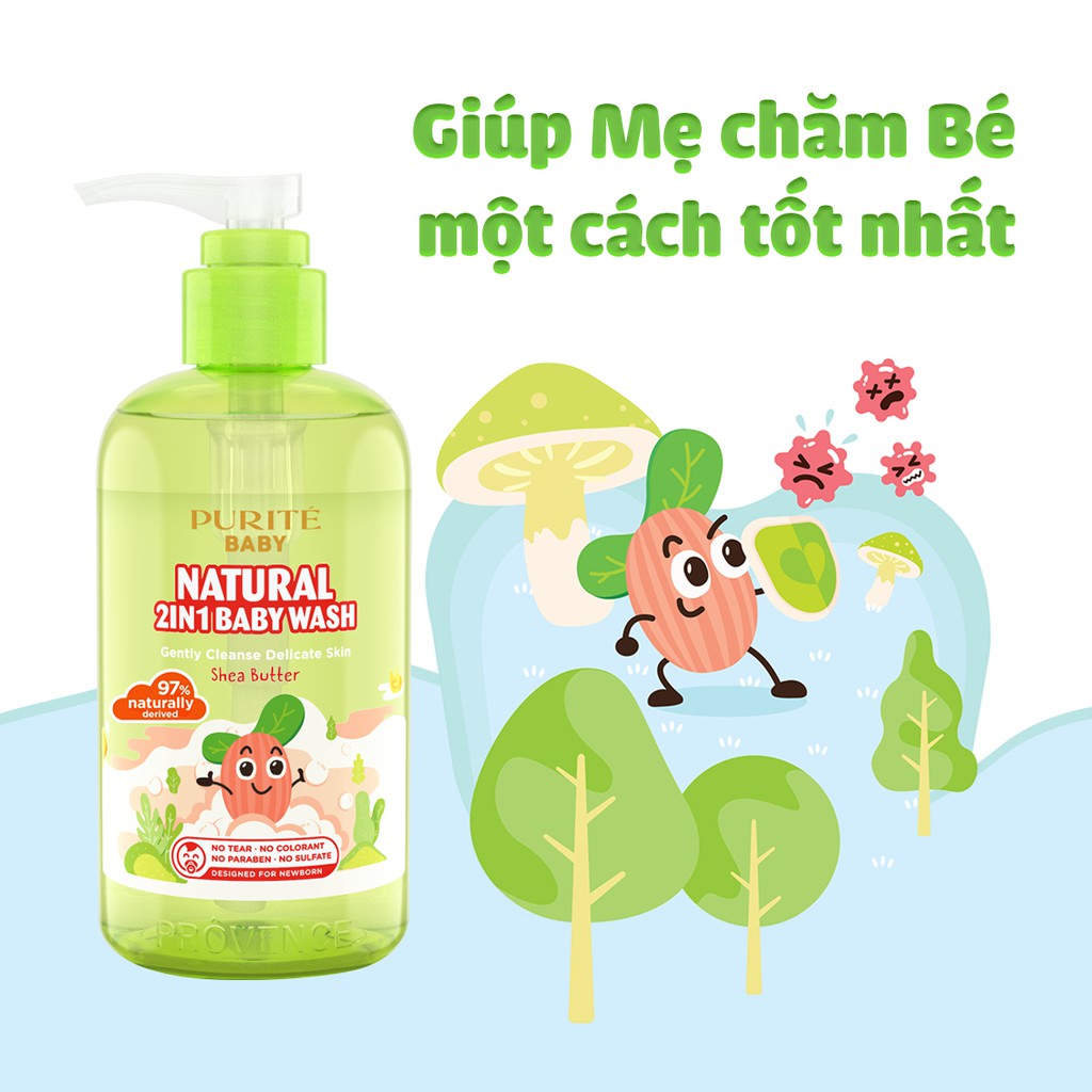 Sữa Tắm Gội Purité Baby Natural 2 in 1 Bơ Đậu Mỡ 250ml