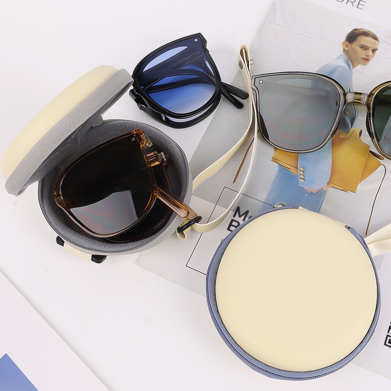 Hộp Đựng Mắt Kính Hình Tròn Có Khóa Kéo Dạng Gập Tiện Dụng