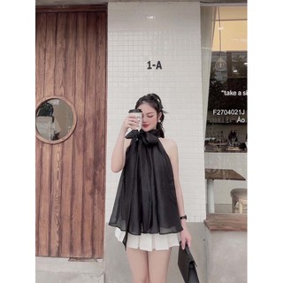Áo tơ cổ yếm cột nơ vai!