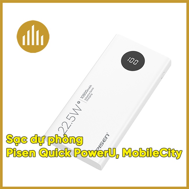 Sạc dự phòng Pisen Quick PowerU 10500mAh (LED) Ultra 22.5W - BH 12 tháng, 1 đổi 1 - MobileCity