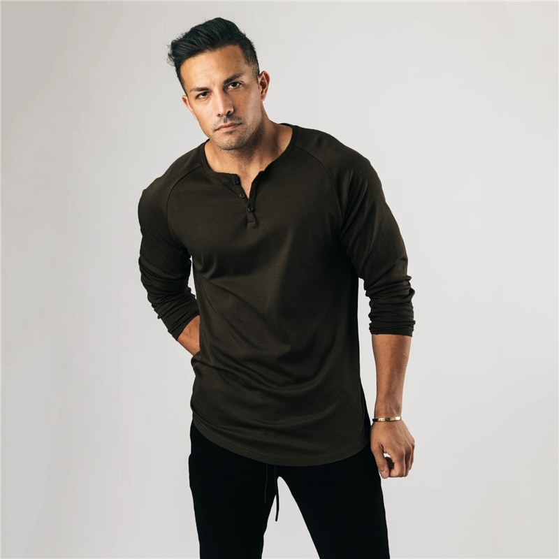 New Breathable Solid Color Fitness Men's Fashion Long Sleeve Bodybuilding Casual Autumn and Winter Trend Slim Sports T Shirt