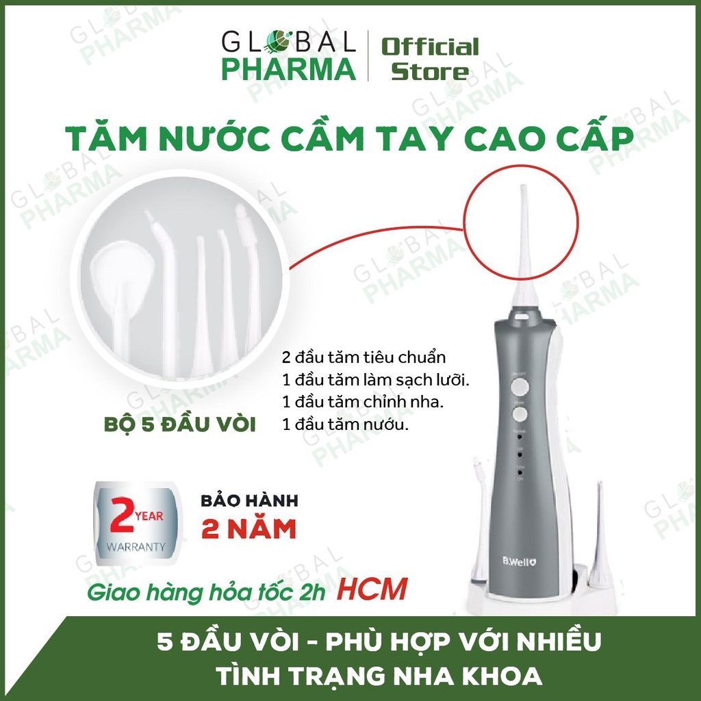 [CHÍNH HÃNG THỤY SỸ-BẢO HÀNH 2 NĂM] Tăm Nước B.WELL WI-912 Phiên bản cải tiến 5 đầu, 3 chế độ phun-Bình xịt vệ sinh răng