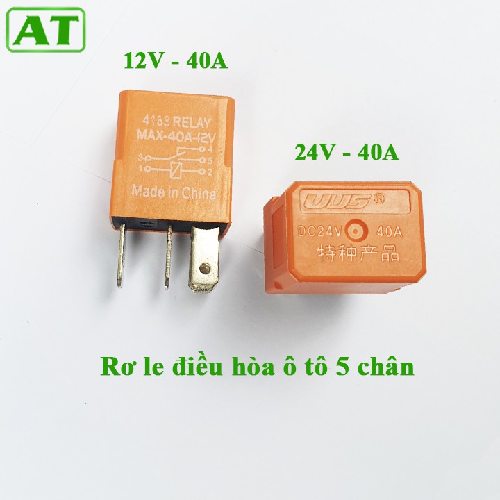 Rơ Le Điều Hòa Ô Tô 5 Chân Màu Cam 12V hoặc 24V 40A