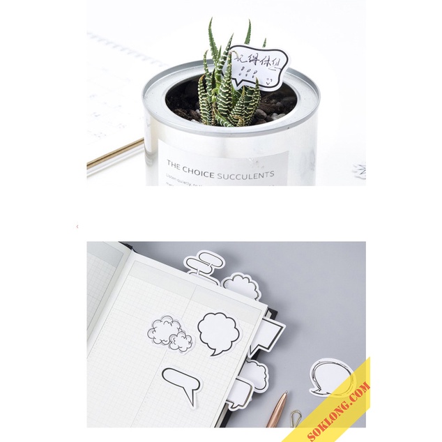 Bộ 45 sticker viền hội thoại hình khung bóng chat, nhãn dán trang trí bưu thiếp, sổ take note STI30