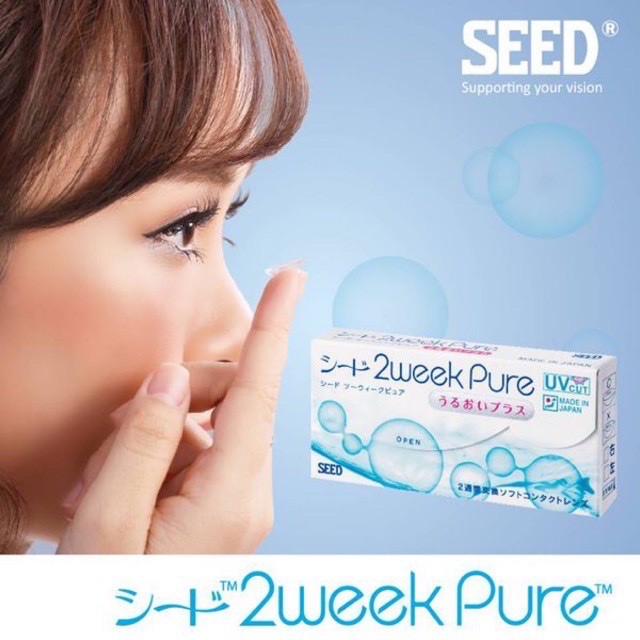 Hộp 6 lens kính áp tròng SEED 2 tuần 2 week Pure không màu độ viễn lớn và độ cận siêu lớn