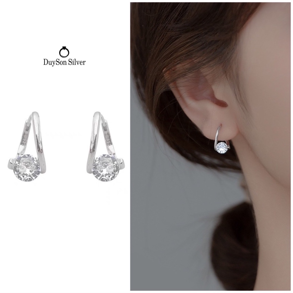 Khuyên tai bạc nữ tròn đính đá to cá tính DUYSON SILVER, bông tai bạc Ý 925 mạ vàng 14k cao cấp (1 đôi) [KVDDXK20]