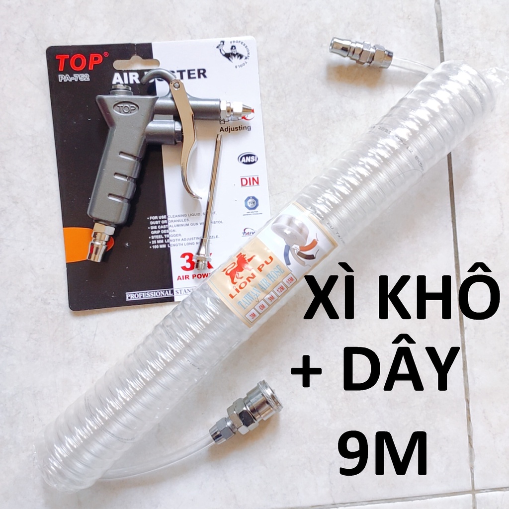 xì khô  TOP cao cấp chính hãng + dây hơi 6/9/12m, súng xịt hơi thổi bui dùng khí nén