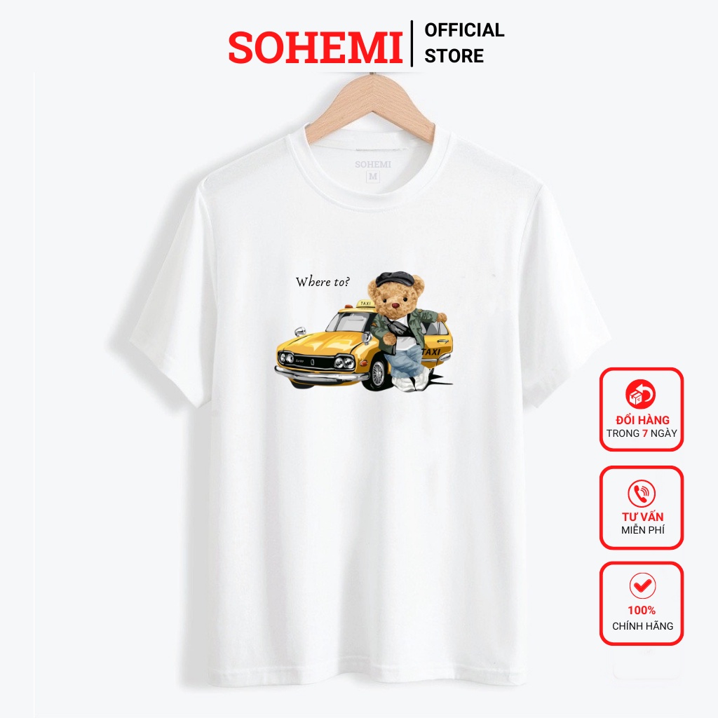 Áo thun nam SOHEMI họa tiết in hình màu đen trắng cổ tròn vải cao cấp co giãn 4 chiều