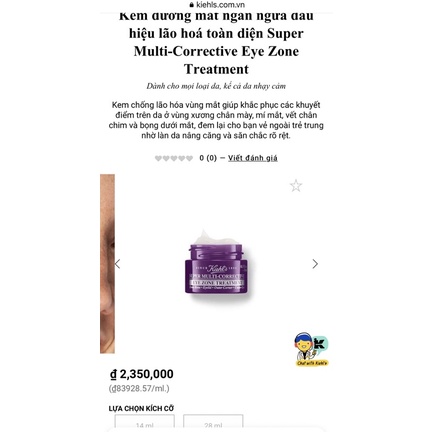 28ml - Kem mắt Kiehls / Kiehl’s Super Multi Corrective Eye Zone Treatment