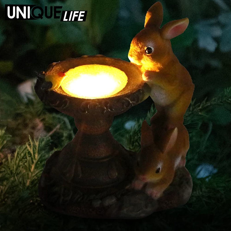 Tượng Thỏ Bằng Nhựa Resin Có Đèn LED Sử Dụng Năng Lượng Mặt Trời Trang Trí Nhà Cửa