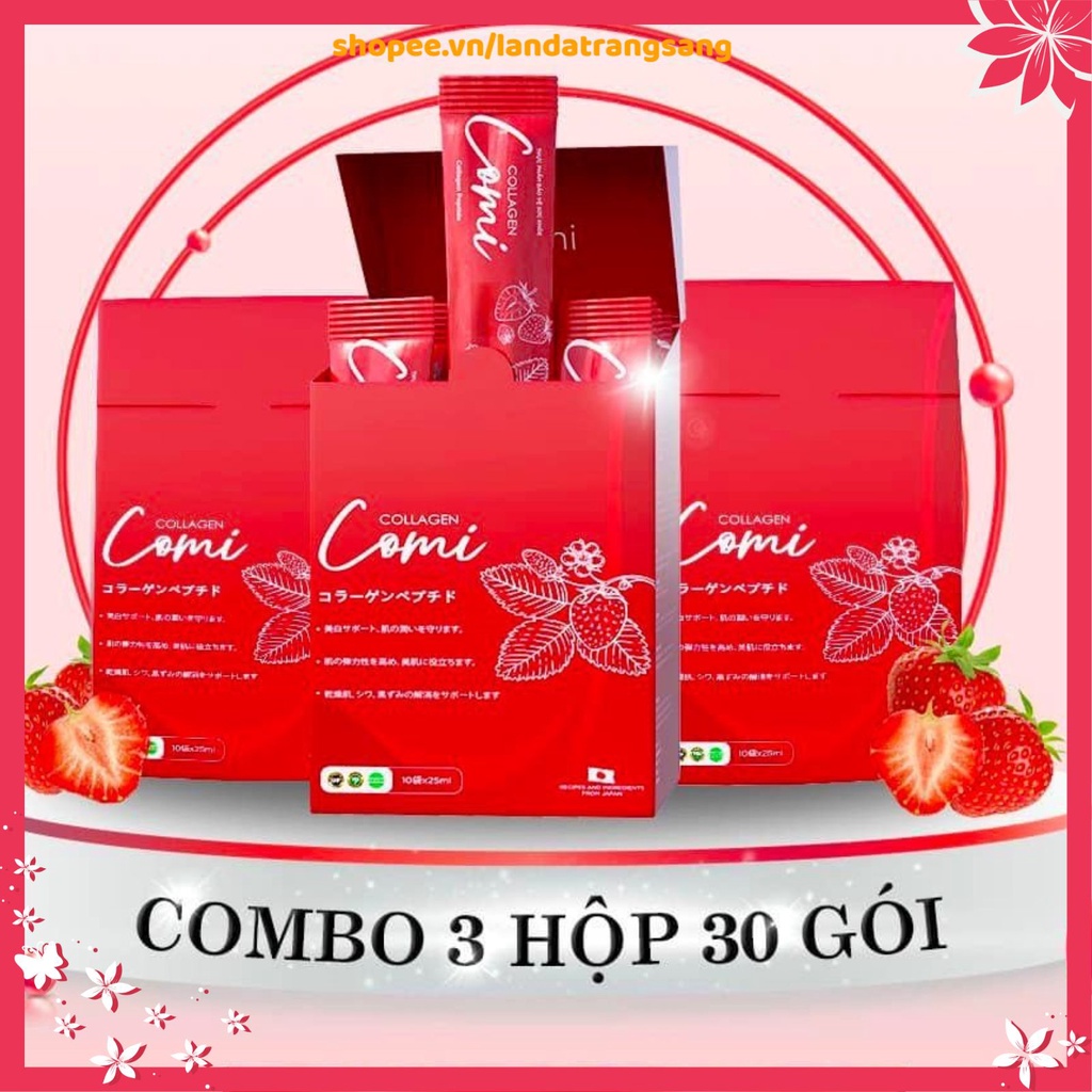 Combo 3 hộp nước uống collagen dâu tây Comi, giúp da trắng sáng mờ nám (tặng 3 hộp mặt nạ ngủ )