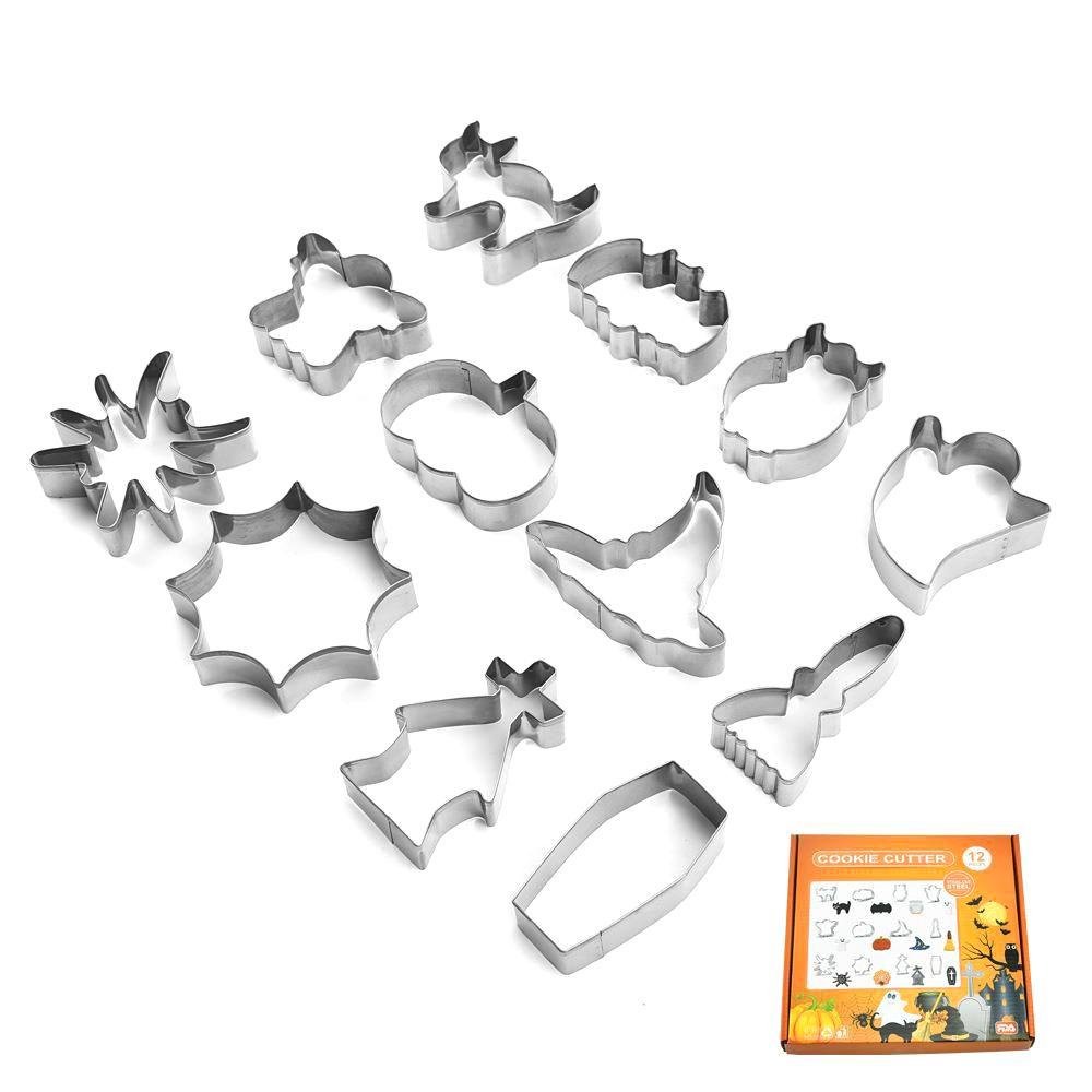 GOGOUP Set 12 Khuôn Làm Bánh Tạo Hình 3D Chủ Đề Halloween Bằng Thép Không Gỉ Tiện Dụng