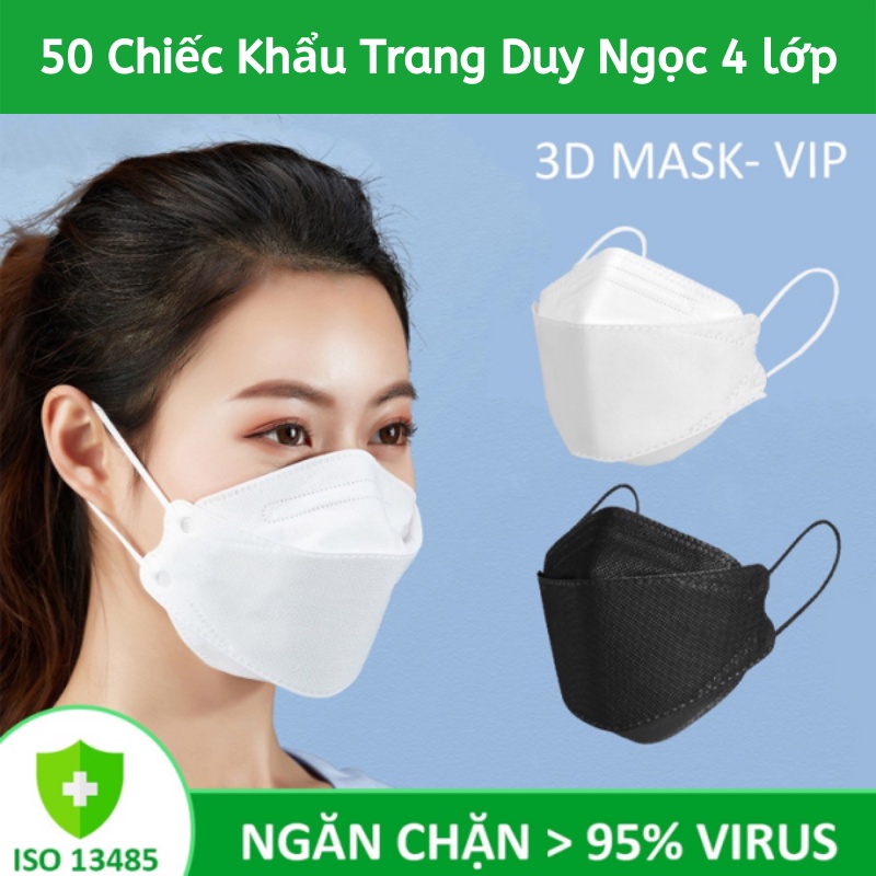 50 chiếc Khẩu trang KF94 3D cao cấp, Khẩu trang N95 4 lớp kháng khuẩn hơn 95%