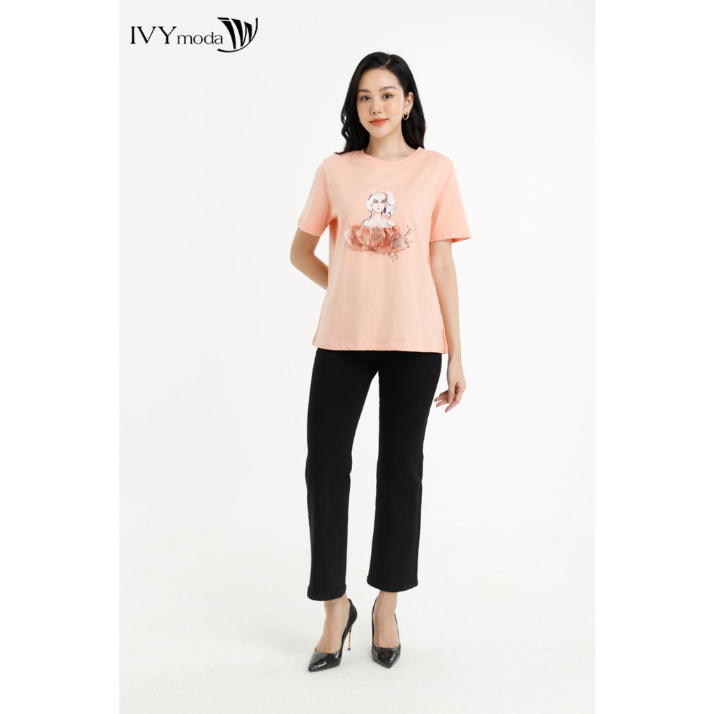 Áo thun nữ họa tiết nổi IVY moda MS 57M7734