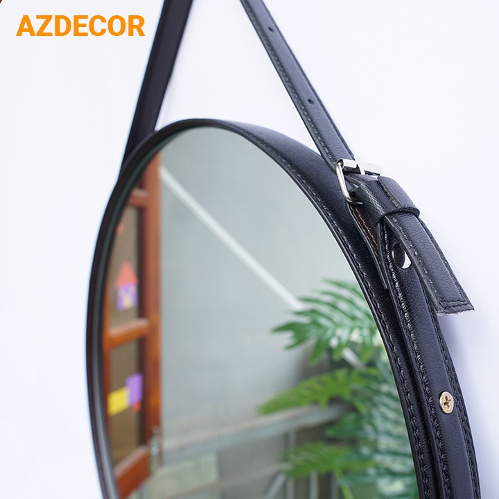 Gương Treo Tường Gương Tròn Dây Da Simili Cao Cấp Sang Trọng Đường Kính 40cm