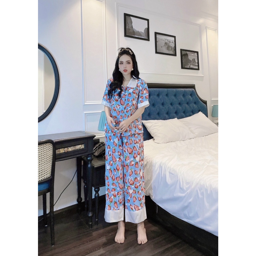 Đồ bộ nữ dài chất liệu lụa 100D có hoạ tiết trẻ trung mặc nhà đẹp | BigBuy360 - bigbuy360.vn