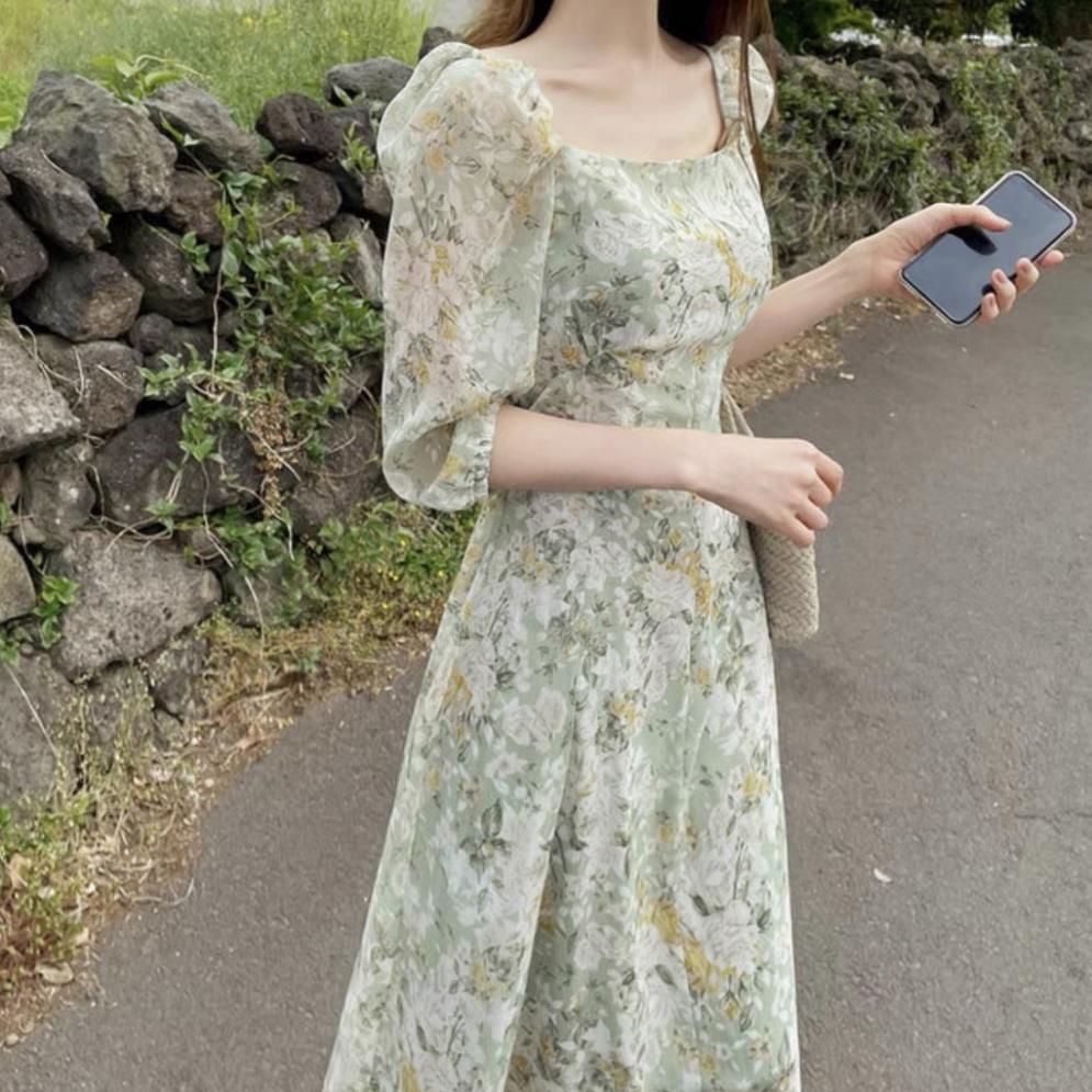 Váy hoa nhí, váy hoa xanh cổ vuông vải voan mềm mịn hàng thiết kế cao cấp (Lisa_botique hàng thiết kế cao cấp ) | BigBuy360 - bigbuy360.vn