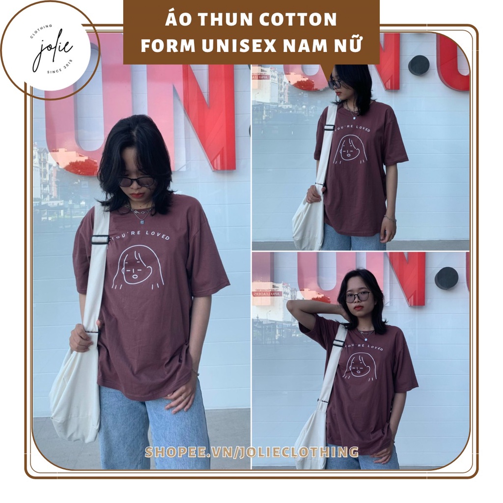Áo thun nam nữ tay ngắn, dáng unisex chất liệu cotton form rộng nhiều màu in hình cô gái màu nâu