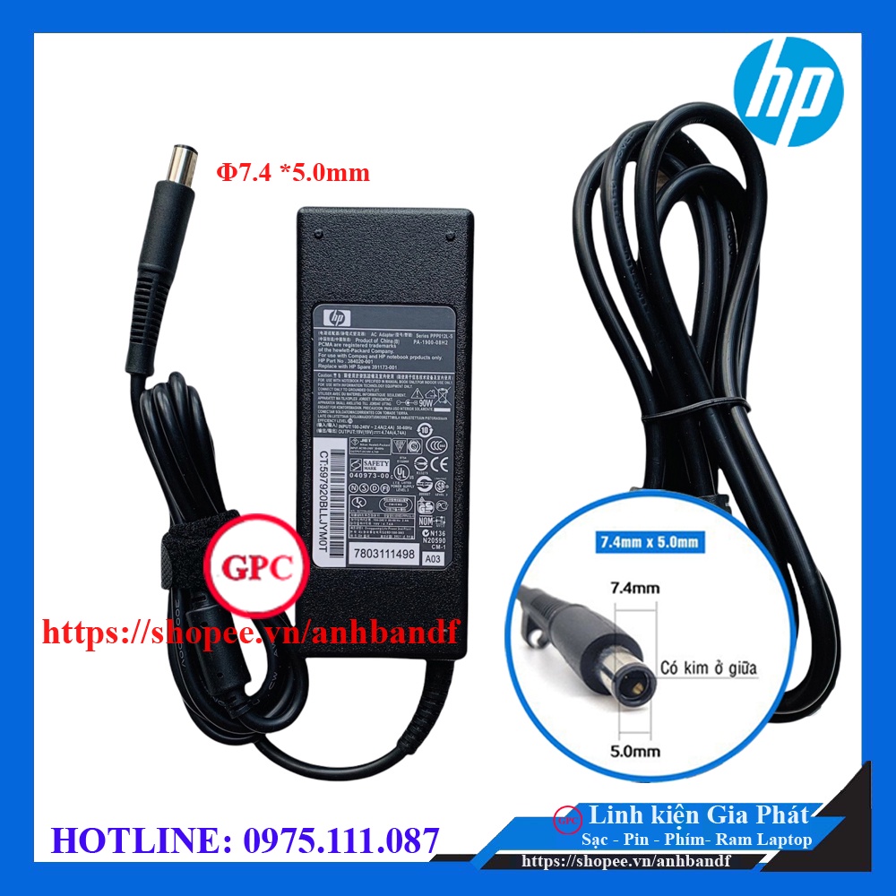 SẠC LAPTOP HP 19V - 4.74A Nhập khẩu chất lượng cao chân To 7.4 *5.0mm