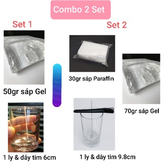 Combo 2 Set tự tay làm 2 Ly nến sáp Paraffin Malaysia & nến sáp GEL tặng kèm CÁT, SỎI trang trí