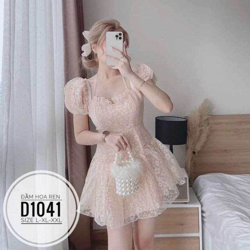 (Bigsize 60-90kg) Đầm hoa ren 3 màu ( kèm mẫu thật)
