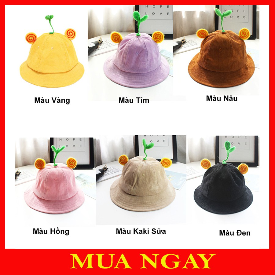 Mũ Nón Mầm Cây Maruko 3D Rộng Vành chất liệu Nhung Kaki, mầm cây tai xoẵn