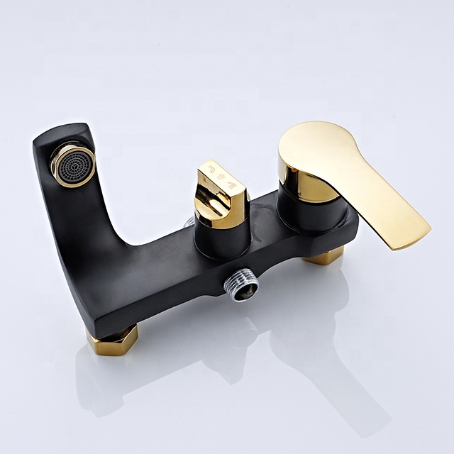 Bộ  sen cây tắm đứng nóng lạnh bằng đồng sơn tĩnh điện màu Đen Vàng cao cấp