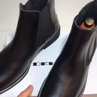 Giày Chelsea Boot Nam - Bốt Da Bò - Tăng Chiều Cao 3,5 Cm Da Bò Đen Bóng Mờ Cổ Chun Ôm Cổ Chân