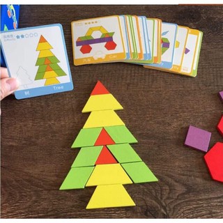 Ghép hình sáng tạo Pattern Block đồ chơi xếp hình gỗ 130 chi tiết