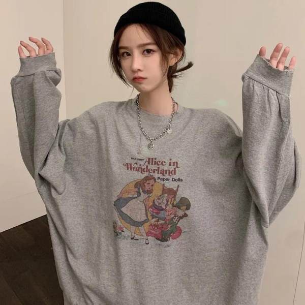 NRVP Áo hoodie tay dài dáng rộng phong cách Hàn Quốc mới dành cho nữ