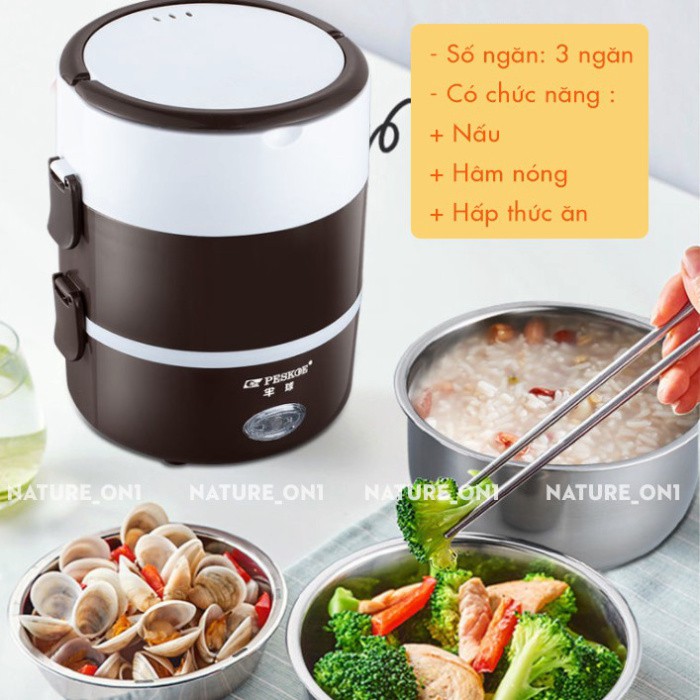 Hộp cơm cắm điện 3 tầng tiện lợi, có lõi inox - Hộp cơm giữ nhiệt, hâm nóng thức ăn nhanh cho dân văn phòng, dân phượt