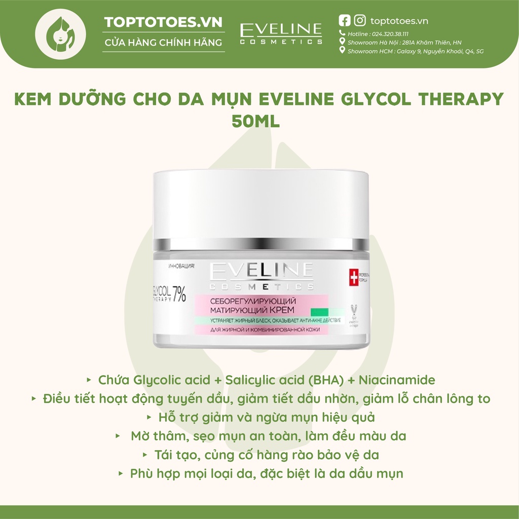 Kem dưỡng Eveline Glycol Therapy 7% ngừa mụn, mờ thâm