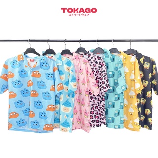 Áo sơ mi Tokago V2 hoạ tiết hoạt hình, áo ngắn tay nam nữ mặc nhà, đi biển form rộng, nhiều màu