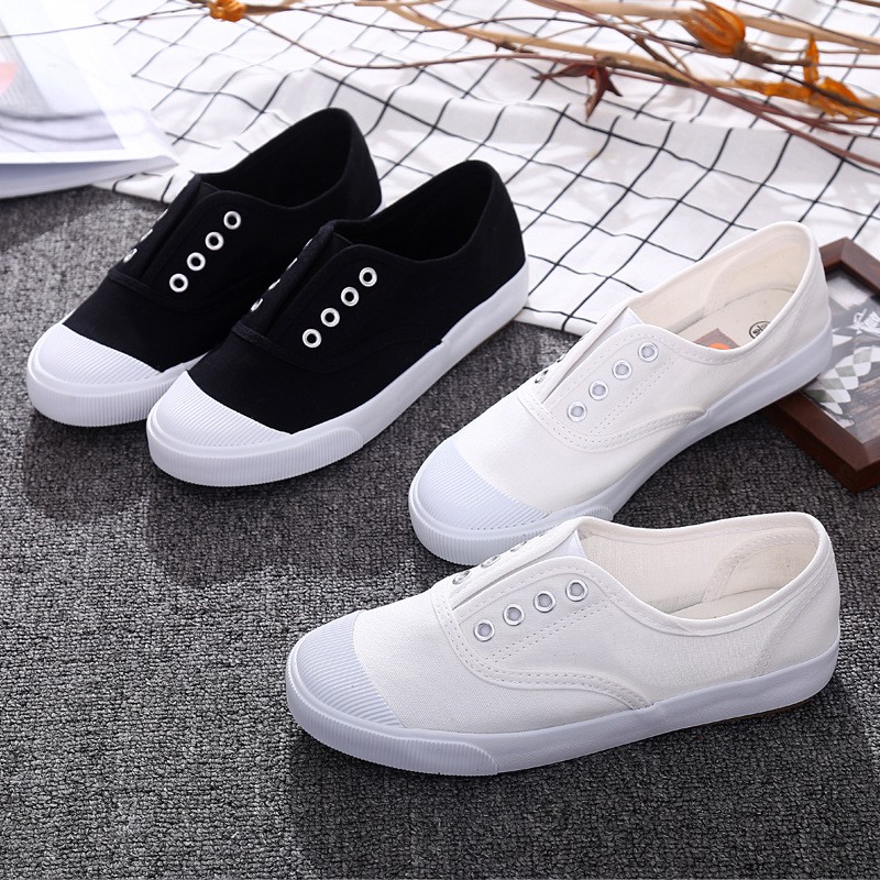 Giày Lười Nữ Slip On Phối Chun Chất Vải Canvas Cao Cấp Thoáng Khí Đế Bệt Thoải Mái Thời Trang Sinh Viên Hàn Quốc