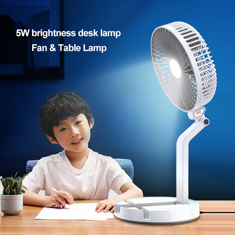 Quạt Tích Điện FOLDING FAN Gấp Gọn, Du Lịch, có đèn chiếu sáng khi mất điện - Bảo Hành 6 Tháng