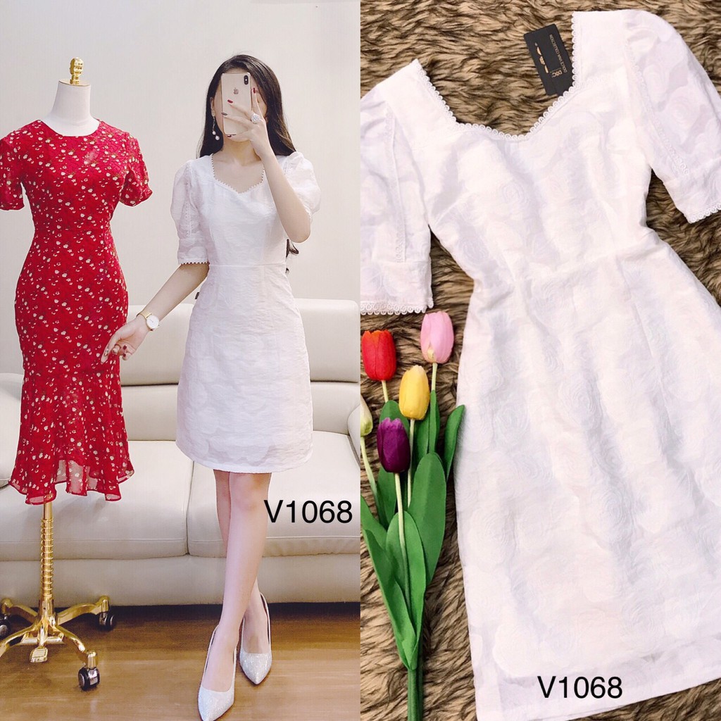 [ xả kho ] MiD Đầm trắng tay bồng V1068 Mie Design ảnh thật