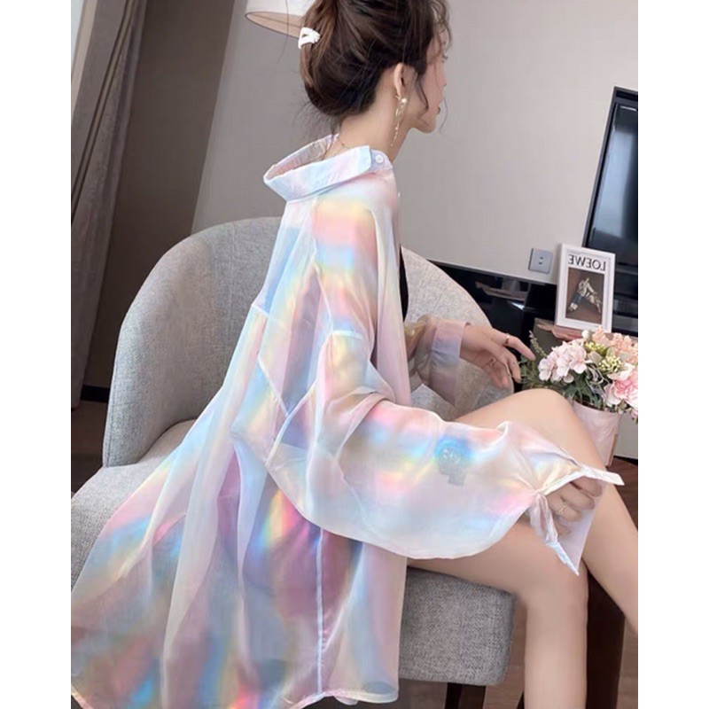 áo sơ mi voan nhũ cầu vồng cao cấp 2021