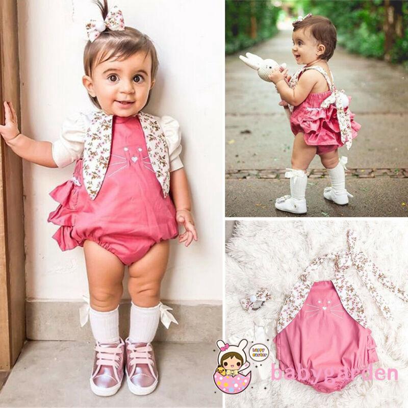 Bộ áo liền quần + băng đô in họa tiết hoạt hình dễ thương cho bé gái sơ sinh