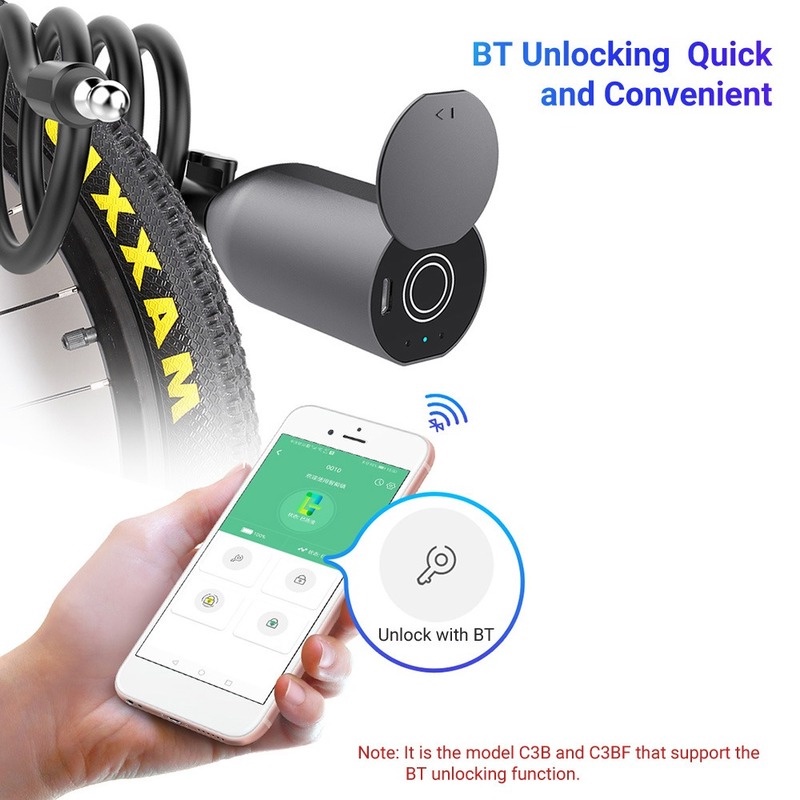 C3BF Smart Keyless BT / Vân tay Khóa xe đạp mới Khóa dây thép Khóa xe đạp chống trộm Khóa cáp bảo mật điện tử