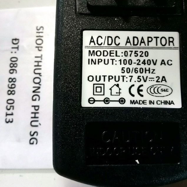 Bộ nguồn Adapter DC: 7.5V - 2A