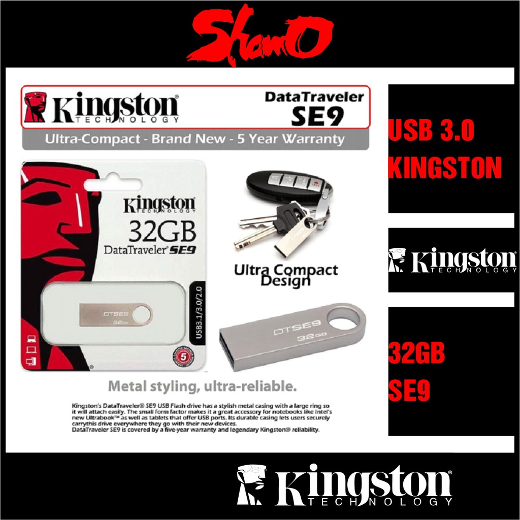 USB 3.0/32GB Kingston DataTraveler SE9 – Vỏ thép nguyên khối – Chịu va đập – Kháng nước – CHÍNH HÃNG – Bảo hành 5 năm