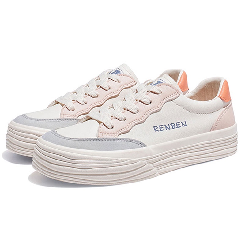 Giày thể thao RENBEN đế bằng thiết kế phối màu phong cách retro đơn giản cho nữ