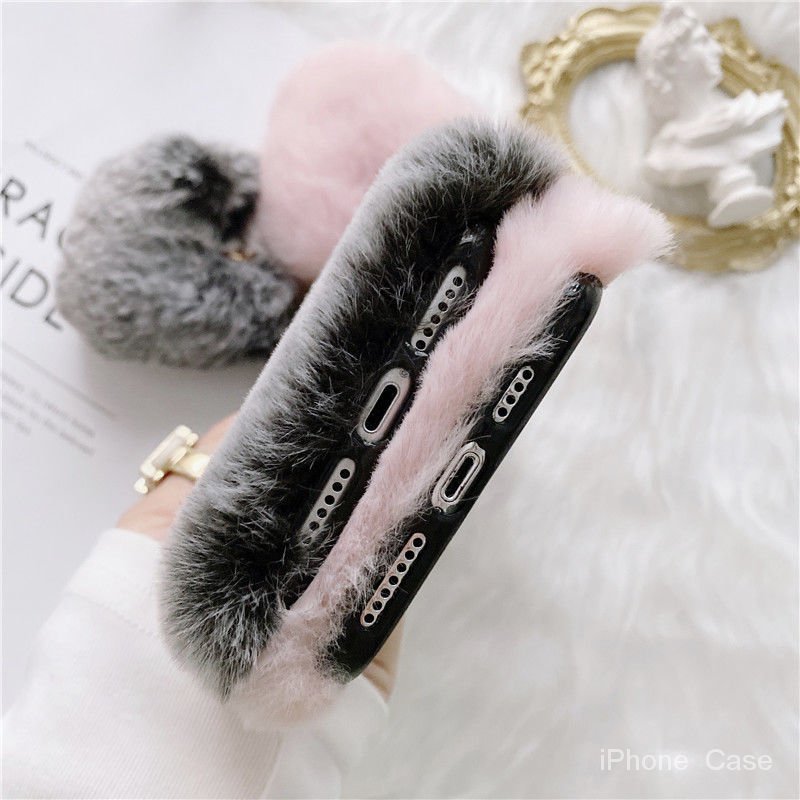 Ốp Lưng Bọc Lông Mềm Đính Hình Trái Tim Cho Điện Thoại iphone 11 12 13 14 15 pro max