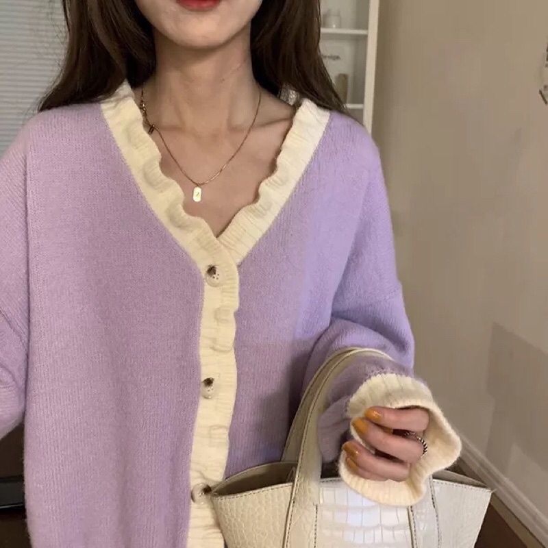 OD | ảnh thật cuối Áo Khoác Cardigan Nữ Phối Màu