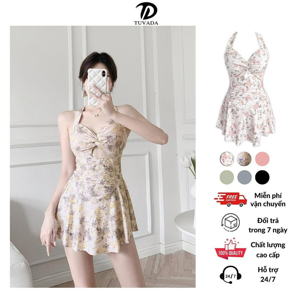 Bikini 1 mảnh họa tiết hoa Tuvada, đồ bơi nữ buộc dây, áo tắm đi biển cao cấp - BLX05