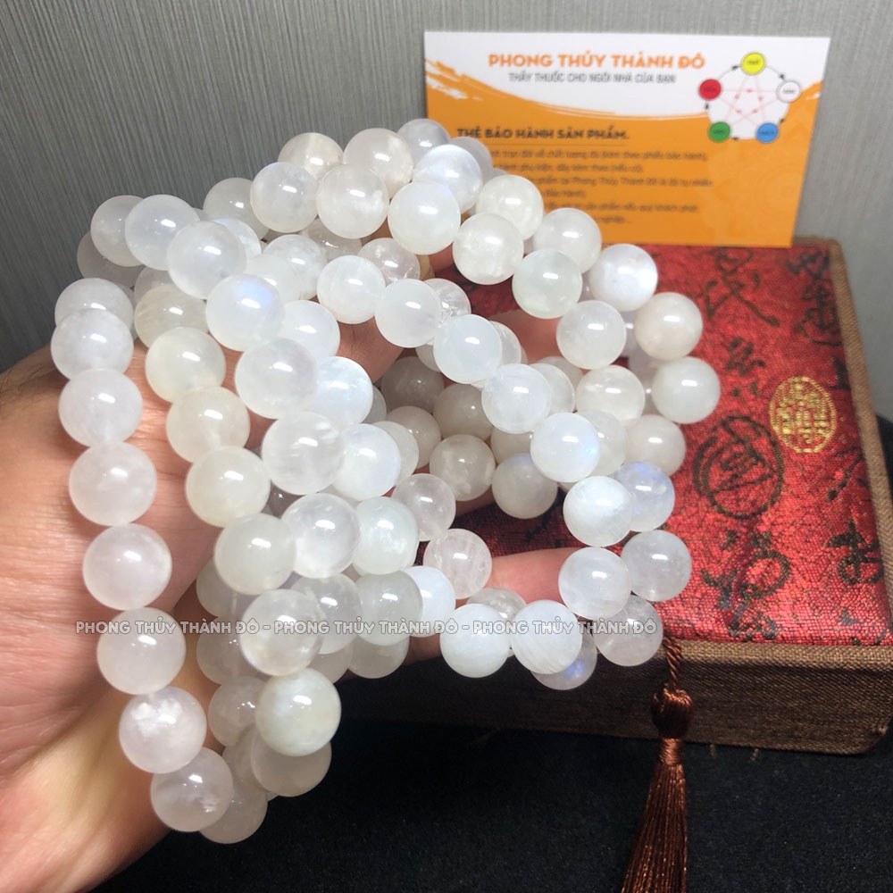 Chuỗi Vòng Mặt Trăng  Thiên Nhiên, Màu Trắng Sữa, Size Hạt 7.5 - 8mm - Phong Thủy Thành Đô
