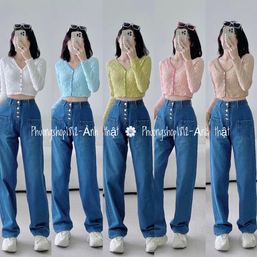 Áo Nút Nhìu Màu,Tay Dài Cổ Tim,Chất Vải Bao Loại 1 Nhé [ ảnh thật ]PHUONGSHOP1812